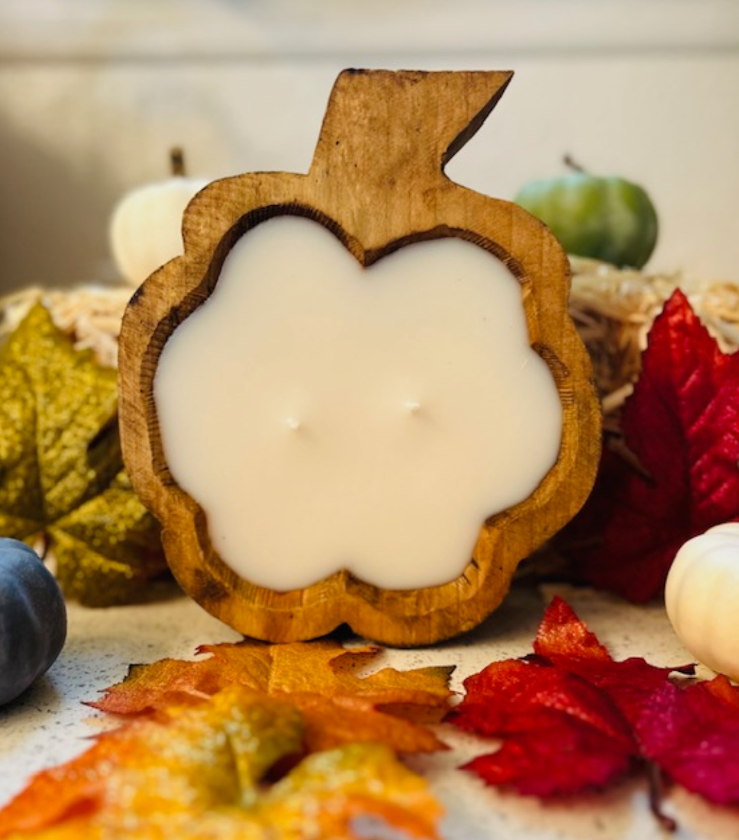 Pumpkin Wooden Bowl Candle